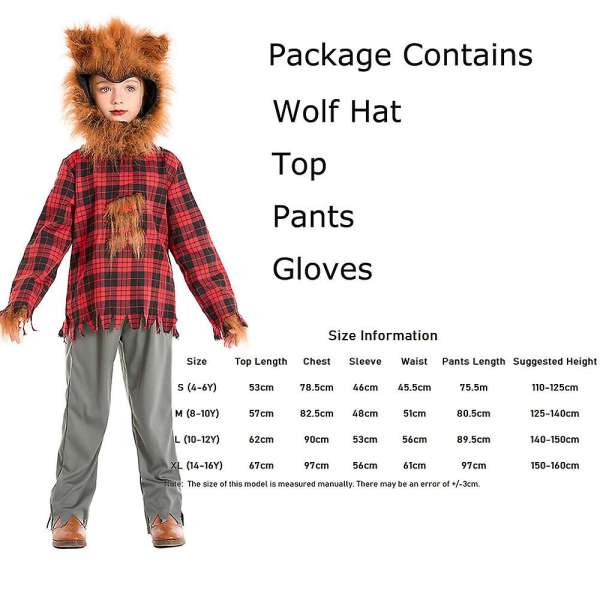Varulv för barn Halloween kostym för flickor Pojkar Grå fullmåne varulv kostym för barn Wolfman kostym M