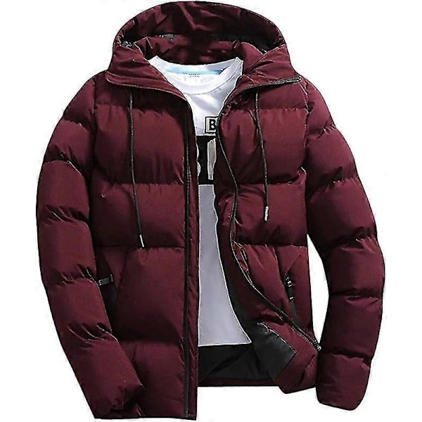 Herr Vinter Enfärgad Dragkedja Huva Lös Kappa Jacka Dunjacka Red L
