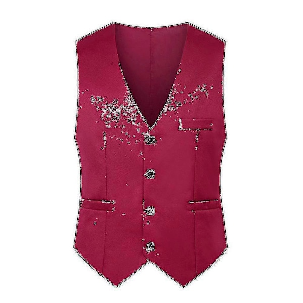 Herr Slim Fit Kostymväst Väst Casual Formell Enkelknäppt Gilet Wine Red 4XL