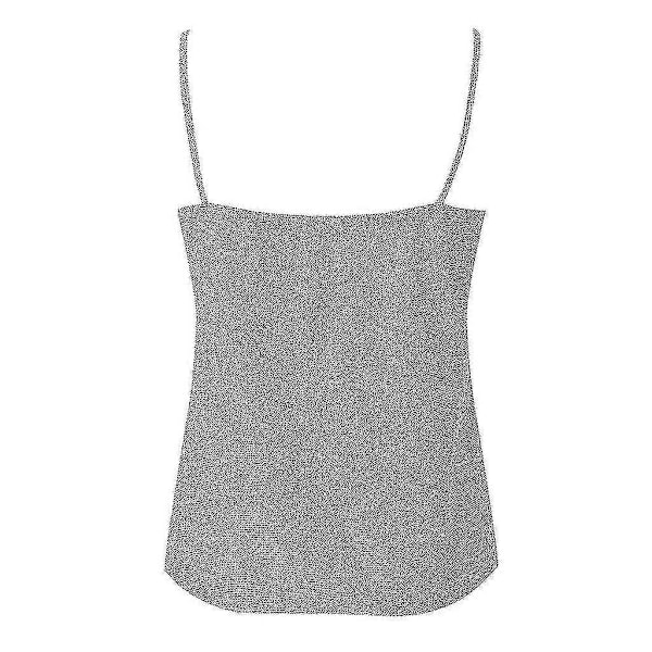 Glitter Tanktoppe med Stropper til Kvinder Sexet Sparkle Cami Swing Vest Clubwear Silver 2XL