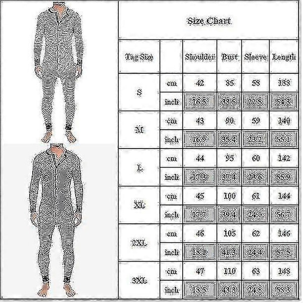 Randiga pyjamas för män, långärmad overall, sovkläder White L