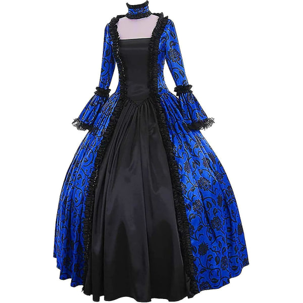 Snabb frakt Noble Klänningar Damklänning Plus Size Medeltida Balklänningar Eleganta kostymer för kvinnor viktoriansk klänning 4färgad Blue 2XL