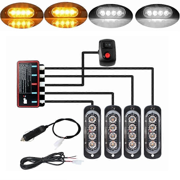 4 stk. 4LED Stroboskoper 12V Strobe 4 I 1 Bil Beacon Blinkende (