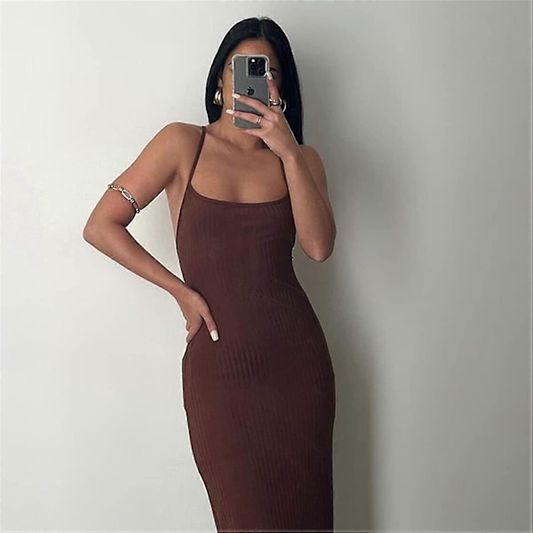 Naisten mekko seksikäs kesäinen halterneck hihaton rento juhlatankkitoppi mekko olkaimet midi S-2xl Style2 S