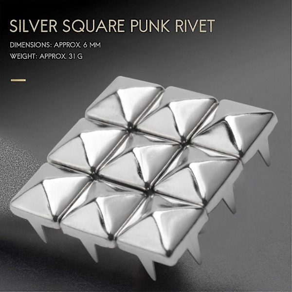200 stk. Kobber 6 mm Sølv Studs Pyramider Nitter Dekorasjon