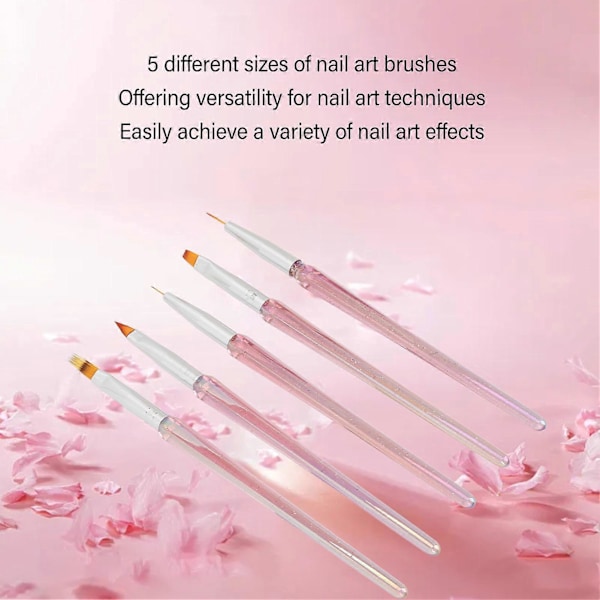 5-pack Nagelkonstborste Set Olika Former Tunna Ritning Nagelkonst Stripmålning Penslar Transparent Rosa