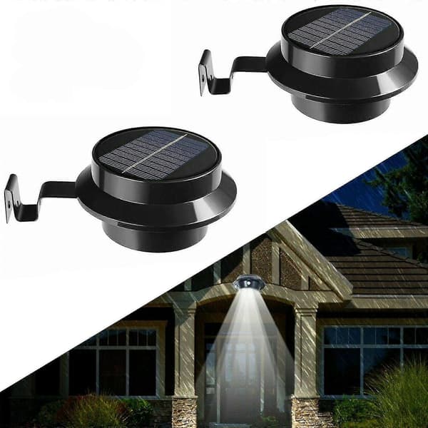 2 stk. Solcelle 3 LED Takrennelys Gjerde Lys, Sensor Vegglampe For Utendørs Belysning - Varmt Hvitt Lys