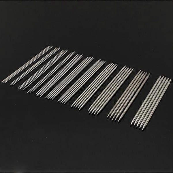 55 stk. 2 mm–6,5 mm strikkepinner i rustfritt stål med doble spisser