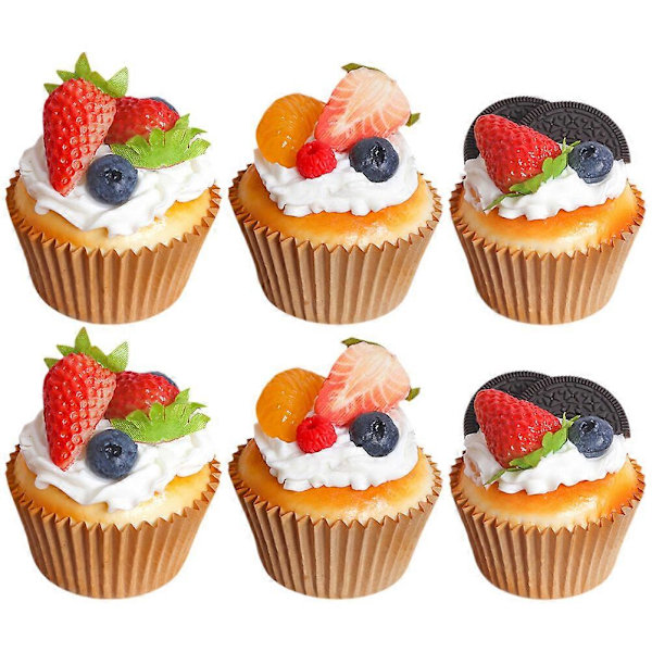 6 stk. Realistisk Cupcake Kunstig Cupcake Simulation Kage Falsk Mad Model til Foto
