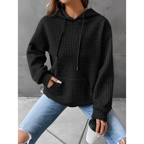 Damtröja med luva för kvinnor Off Shoulder-tröja Enfärgad långärmad tröja Black XL