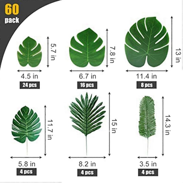 Grønne Kunstige Tropiske Monstera Blade Med Stilke Til Jungle Hawaiiansk Dinosaur Borddekoration Bryllup