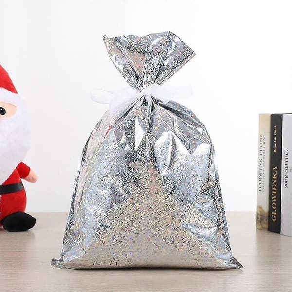 10 st julpåsar återanvändbara stora julklappspåsar dragsko presentpåse Sliver 29*43cm