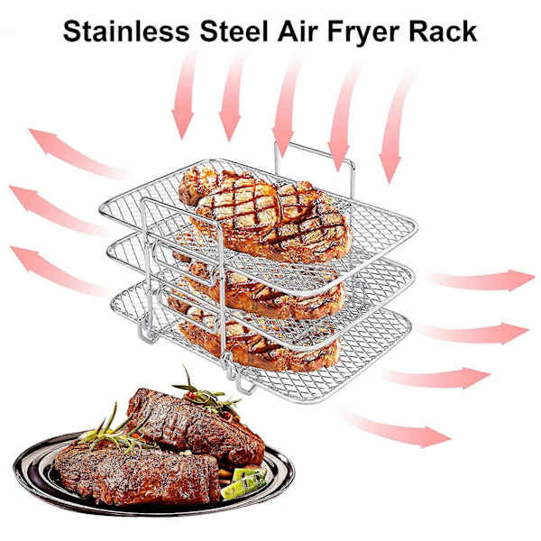 Airfryer-ställ 3 Lager Stapelbara Torkställ Rostfritt Stål Grillbricka Airfryer-tillbehör för Bakning och Rostning