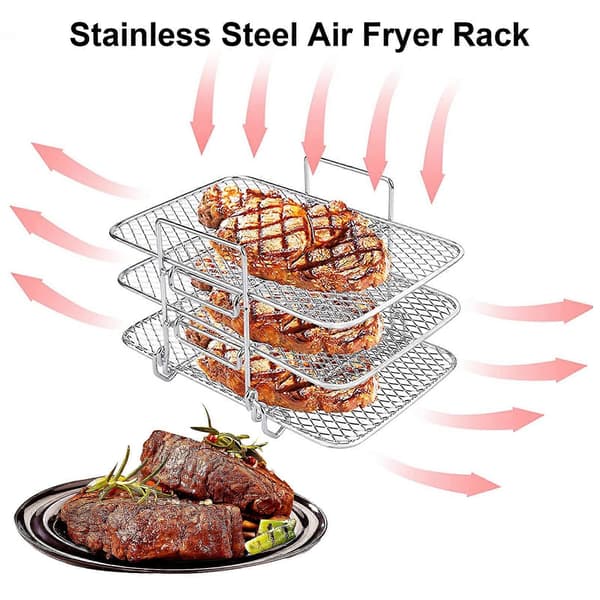 Airfryer Stativ 3 Lag Stabelbare Dehydrator Stativer Rustfrit Stål Grillbakke Airfryer Tilbehør til Bagning og Stegning