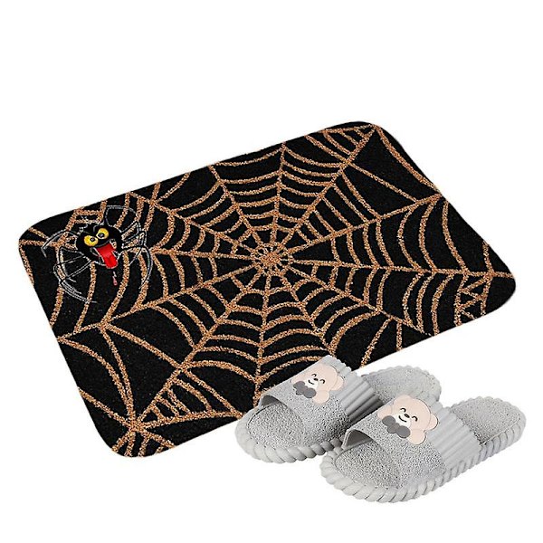 Halloween Dørmatte Ferie Edderkoppnett Gulv Dørteppe Vaskbar og Gjenbrukbar Utendørs Inngangsdørmatte Halloween Dekorasjon Velkomstmatte Style 1