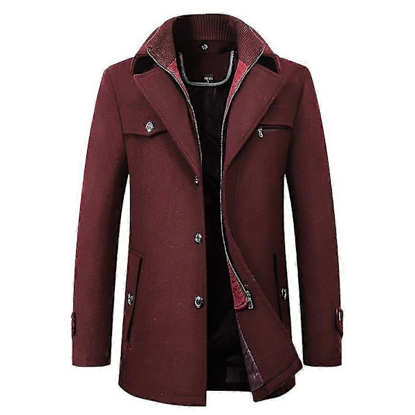 Ullrock för män Höst och Vinter Dubbelkrage Ullrock Slag Tjock Ullrock Lång Jacka wine-red 4xl