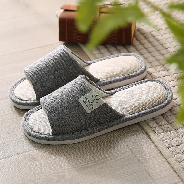 Söt tecknad kanin Kanin Bomull Linne Tofflor Dam Sommar Andas Tjock Plattform Slides Tofflor Kawaii Flip Flops Sandaler Gray-Thin 42-43(26-26.5cm)