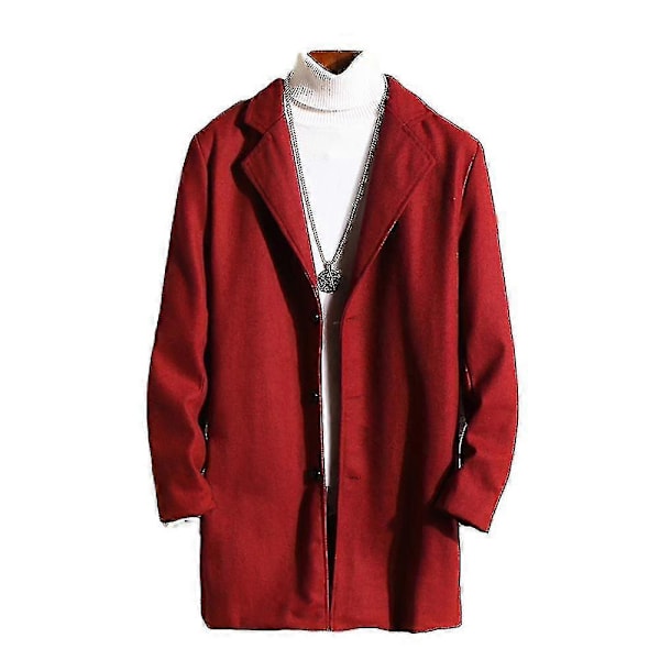 Isokokoisille miehille klassinen villakangastakki lämmin talvitakki yksirivinen pitkä trenssi rento slim fit päällystakki Wine Red 3XL