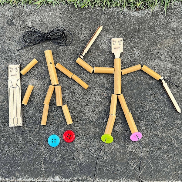 Bambu Man Leksak DIY Docka Kit Barn Interaktivt Spel Bambu Hantverksmaterial Kit för Pojkar Flickor Present