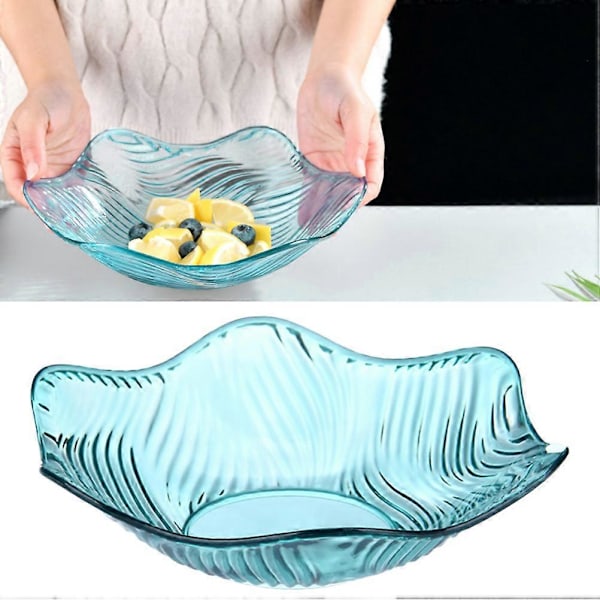 Plastik Frugtplade Blomsterdesign Snack Nødde Skål Bølge Slikholder Salat Skål til Hjemmet (Cyan)