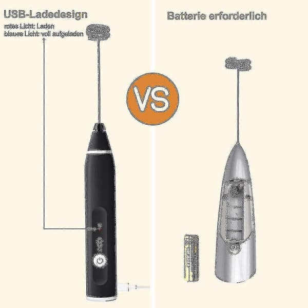 Elektrisk mælkeskummer med dobbelt piskeris, USB genopladelig, sort