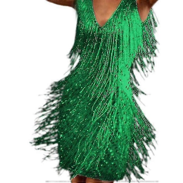 Julekjole til kvinder med frynser, sexet fjer-kvast mini kjole green S