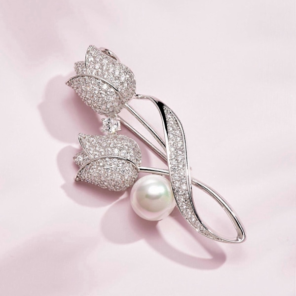 Kvinnobrosch Strass Blomma Brosch Anti- Kostym Brosch Kragstift Smycken Färg: Silver