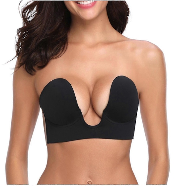 Kvinners Selvklebende BH Stroppeløs Ryggløs BH Usynlig Push Up BH Black C