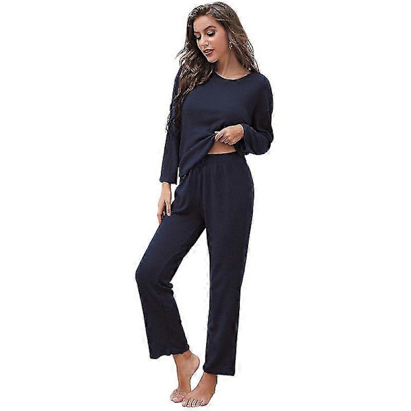 Pysjamas Sett Dame Langermet Nattøy Loungewear Mykt Pysjamas Sett Navy M