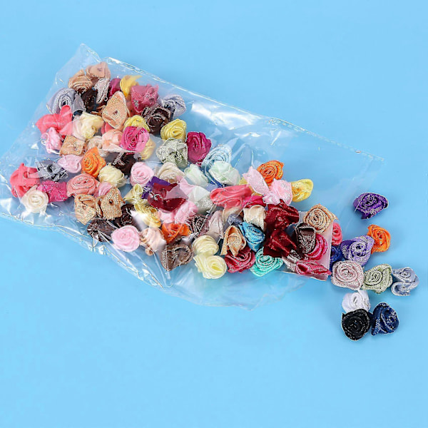 300 stk./sæt Mini Håndlavede Satinbånd Rosetter Stof Blomster Applikationer Til Bryllupsdekoration Håndværk