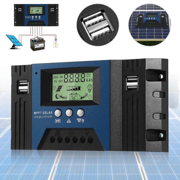 Solar Laderegulator 12V 24V 50A MPPT Auto Solcellepanel Regulator Solregulator med LCD-skjerm Passer for Små Solcelleanlegg