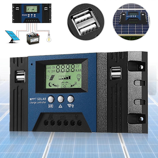 Solarladdningsregulator 12V 24V 50A MPPT Auto Solpanel Regulator Solcellsregulator med LCD-skärm Lämplig för Små Solcellssystem