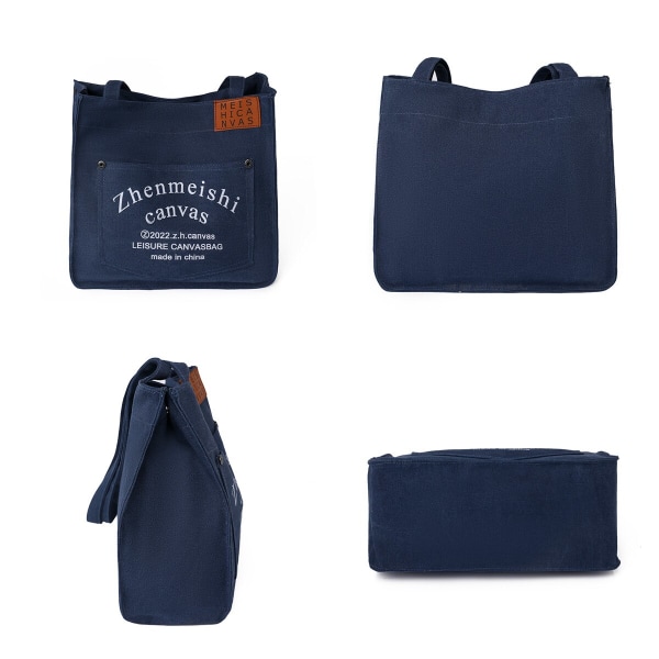 Dame Mode Canvas Skuldertasker Let Pendling Shopper Dame Håndtaske Rejse Alsidig Stor Kapacitet Kvinde Casual Tote Taske White