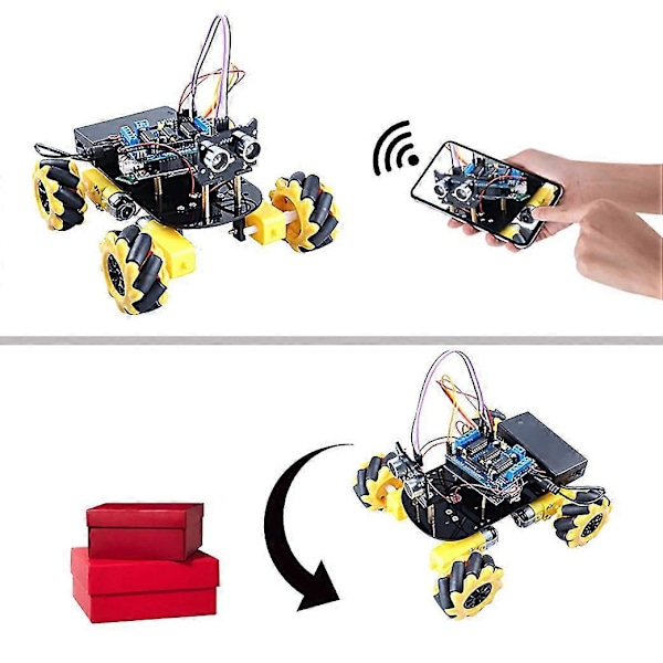 Moottorikäyttöinen robotti 360 asteen pyöriminen Mini Mecanum -pyöräautosarjaan Älykäs robottialusta