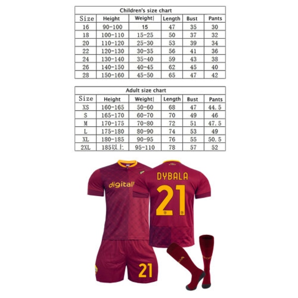 22-23 Roma #21 Dybala tröja set för vuxna/barn XS