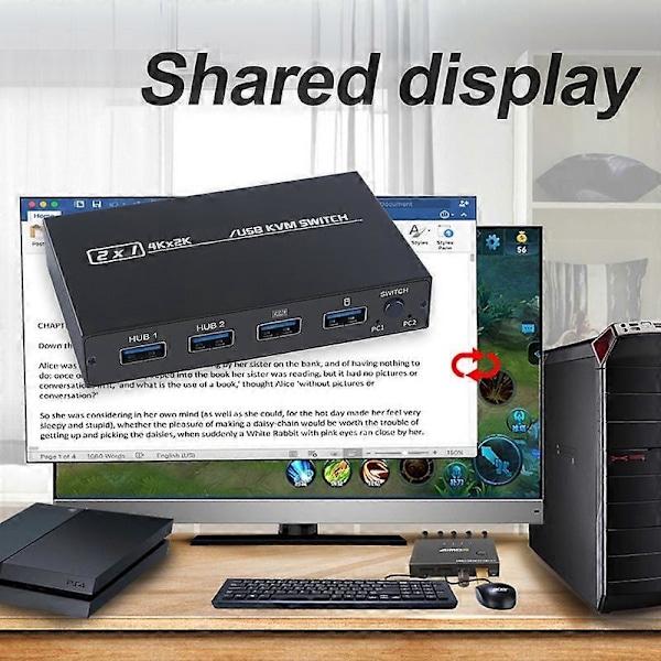 Kytkinrasia, kompakti koko, tiedonsiirto, metallinen 2-in-1 USB HDMI -kaapeli KVM-kytkin kotiin