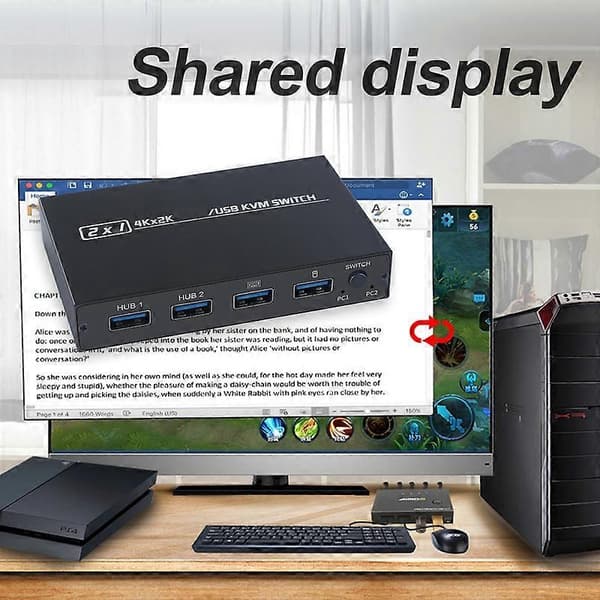 Switch Box Kompakt Størrelse Overfør Data Metall 2 i 1 USB HDMI Kabel KVM Switch for Hjem
