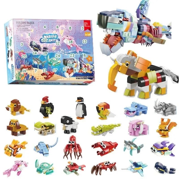 2023 Julserie Byggklossar Presentförpackning för Barn 24 Dagar Jul Adventskalender DIY Nötknäppare Jultomte Klossar Modell style 6