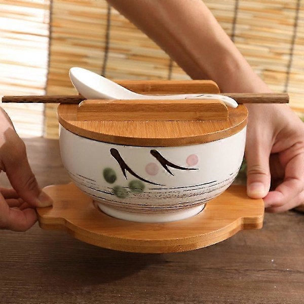 1000ml Keramisk Nudelskål Ske Skål Måtte Med Låg Instant Nudelskål Koreansk Suppeskål Risskål