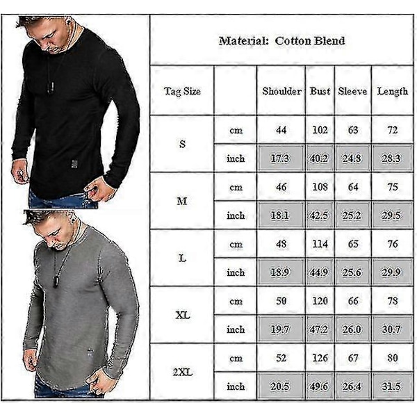 Miesten yksivärinen pyöreäkauluksinen t-paita, rento, pitkähihainen, slim fit, lihaksia korostava White 2XL