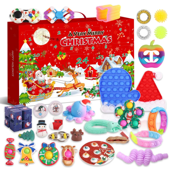 Ny adventskalender 2021 Julleksak för barn Nedräkningskalender 24 dagars julleksaker Jul Push Bubbles Toy Pack Present Noel Pink