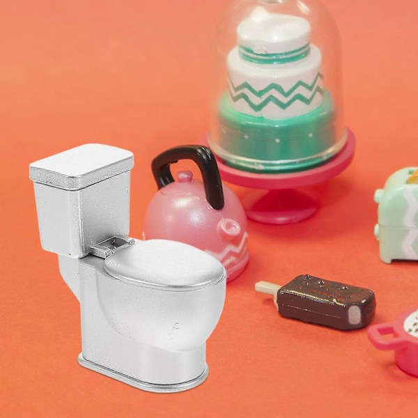 Dukkehusdekorasjon og tilbehør av miniatyr toalettmodell med lyd Mini toalettromdekor