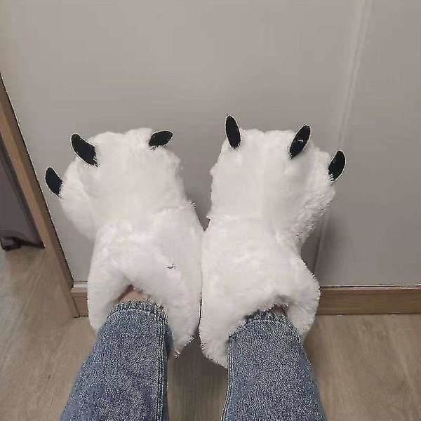 Luovat söpöt karhun kynnet talvi-tossut pojat tytöt kotitossut pörröiset lämpimät pari sisätossut naiset puuvilla saappaat turkki liukuu Short white 9.5