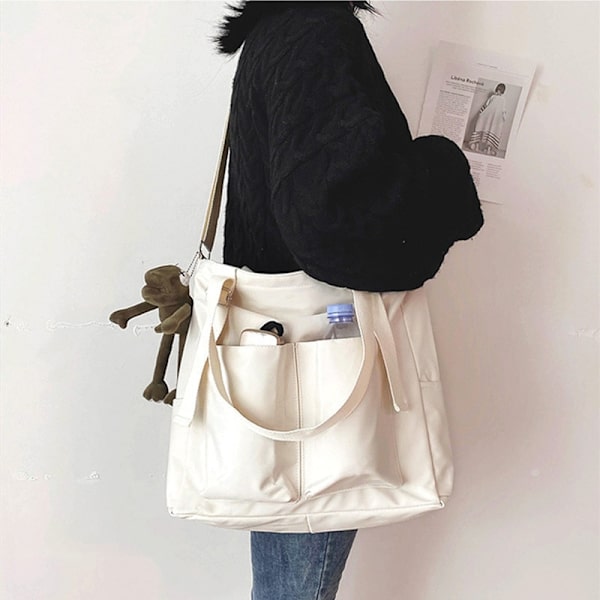 Dame Taske Shopper Simpel Mode Lynlås Håndtaske Håndtaske White No Pendent