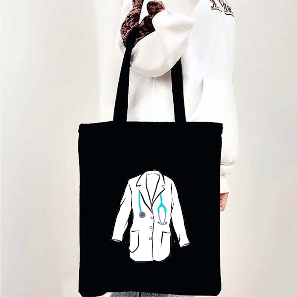 Medicin Sundhed Hjerte Hjerne Læge Sygeplejerske Medicinsk Kors Blomster Stetoskop Mænd Kvinder Skuldertaske Lærredstasker Shopping Håndtasker style 3