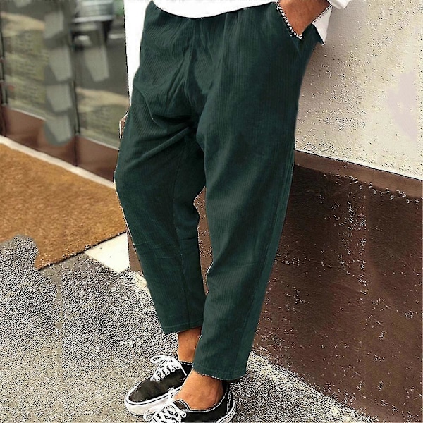 Herr Manchester Cord Look Raka Byxor Lediga Baggy Byxor Green L