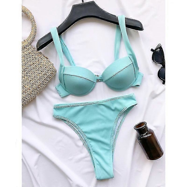 Naisten bikinit uimapuvut peitekolmio bikinisetit seksikkäät rantauimapuvut kaksiosaiset uimapuvut yksivärinen BLUE L