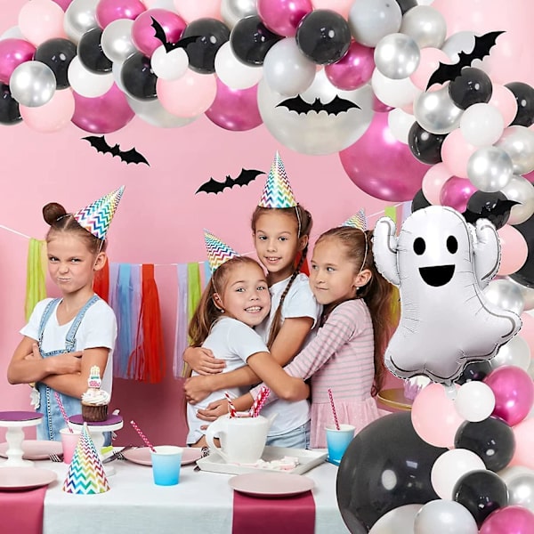 172 stk. Halloween Ballonbue Sæt, Sort Pink Halloween Balloner Med Stor Spøgelse Aluminiumfolie Ballon, Sort Flagermus Og Latex Balloner I 6 Farver Til H