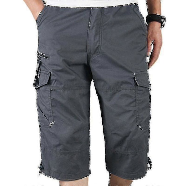 Miesten 3/4 pitkät joustavat shortsit vyötäröllä Cargo Combat kolmeneljänneshousut M Dark Grey