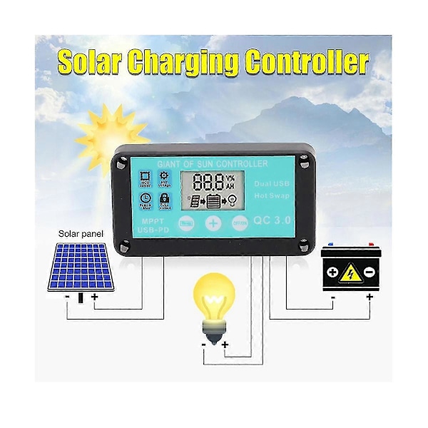 Mppt Solar Charge Controller Multipel Beskyttelse Solar Solar Qc3.0 Controller Med LCD Skærm (30a)